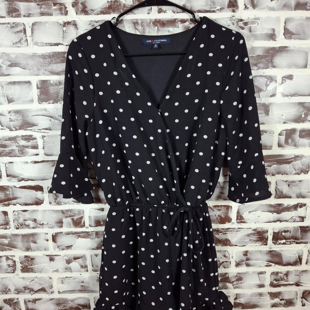 One Clothing Los Angeles Small One Piece Jumper Romper Black Polka Dot Ruffles